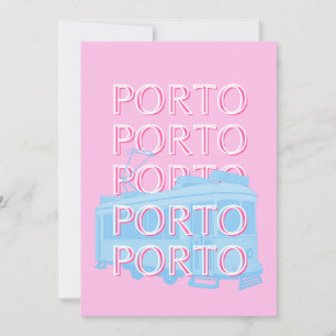 Porto Travel Art, Portugal Art, Pink, Preppy Art Holiday Card