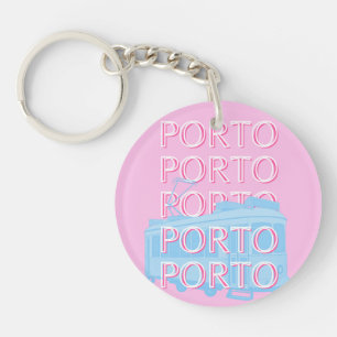 Porto Travel Art, Portugal Art, Pink, Preppy Art Keychain