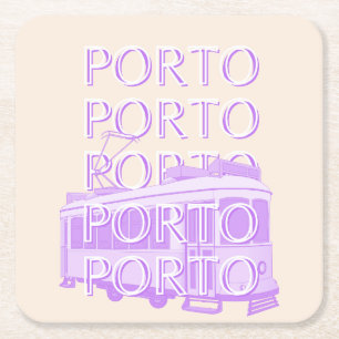 Porto Travel Art, Portugal, Pastel, Minimalist Square Paper Coaster
