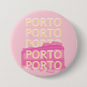 Porto Travel Art, Portugal, Pink, Preppy 3 Inch Round Button