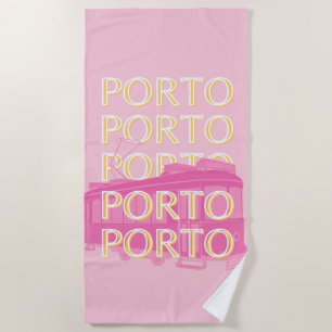 Porto Travel Art, Portugal, Pink, Preppy Beach Towel