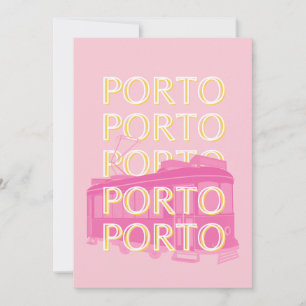 Porto Travel Art, Portugal, Pink, Preppy Holiday Card