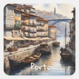 Porto watercolor square sticker