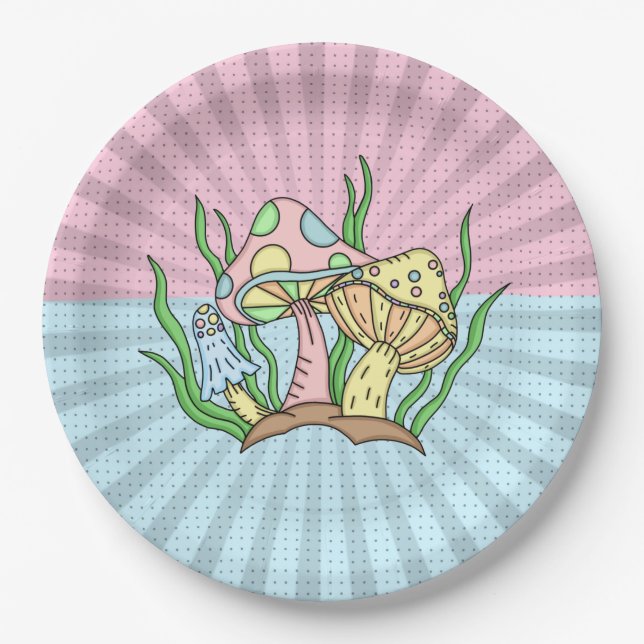 Portobello Mushroom Cute Pastel   Paper Plate (Front)