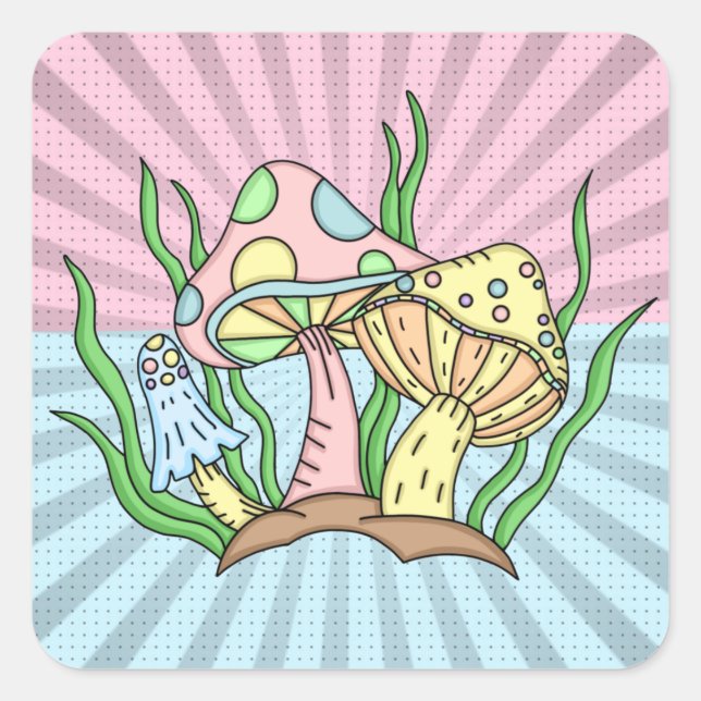 Portobello Mushroom Cute Pastel  Square Sticker (Front)