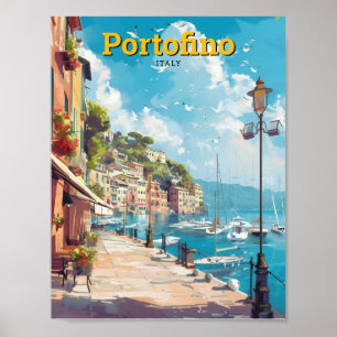Portofino Italy Art Vintage Travel Poster