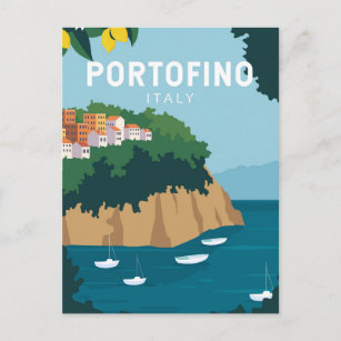 Portofino Italy Retro Travel Art Vintage Postcard