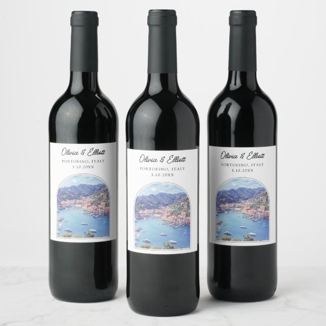 Portofino Wedding Favour Italy Personalized Wine Label (Bottles)