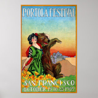 Portola Festival Lady with Bear Poster