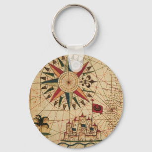 Portolan Chart   Map of Cairo, Egypt Keychain