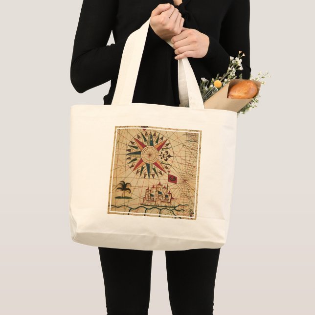 Portolan Chart | Map of Cairo, Egypt Large Tote Bag (Front (Product))