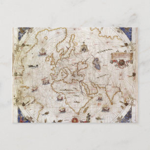 Portolan Chart of the World   1519 Postcard
