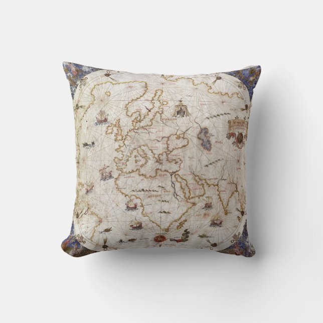 Portolan Chart of the World | 1519 Throw Pillow (Front)
