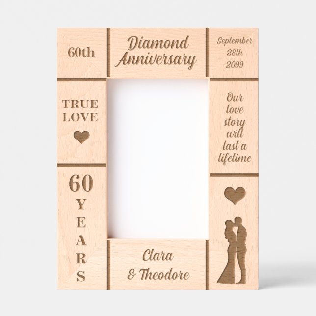 Portrait 4x6 Diamond 60th Wedding Anniversary Etched Frames (Front)