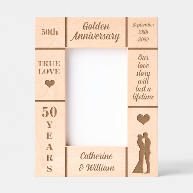 Portrait 4x6 Golden 50th Wedding Anniversary Etched Frames (Front)