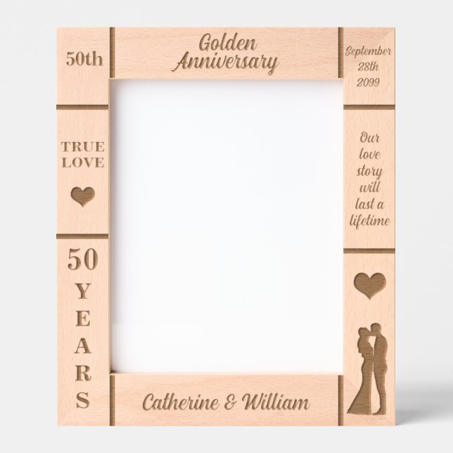 Portrait 8x10 Golden 50th Wedding Anniversary Etched Frames (Front)
