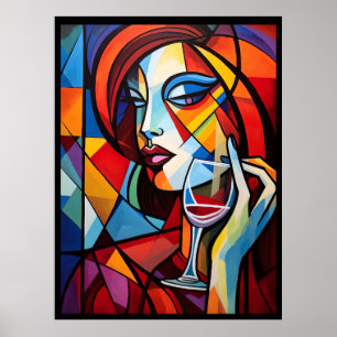 Portrait Abstrait d'une femme buvant une affiche d