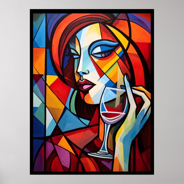 Portrait Abstrait d'une femme buvant une affiche d (Devant)