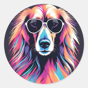 Portrait Afghan Hound With Sunglasses Classic Round Sticker