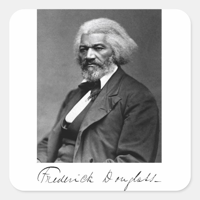 Portrait and Signature of Frederick Douglass Square Sticker (Front)