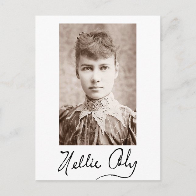 Portrait and Signature of Nellie Bly Postcard (Front)