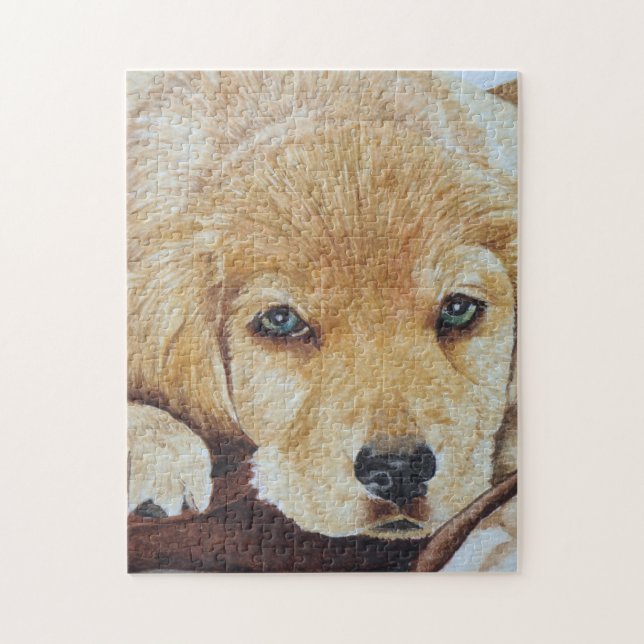 portrait art of cute golden retriever puppy dog jigsaw puzzle (Vertical)