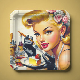 Portrait Beautiful Pin Up Paper Plate