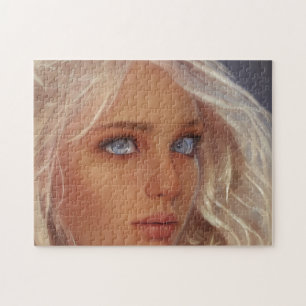 Portrait Blonde Blue Eyed Young Woman Jigsaw Puzzle