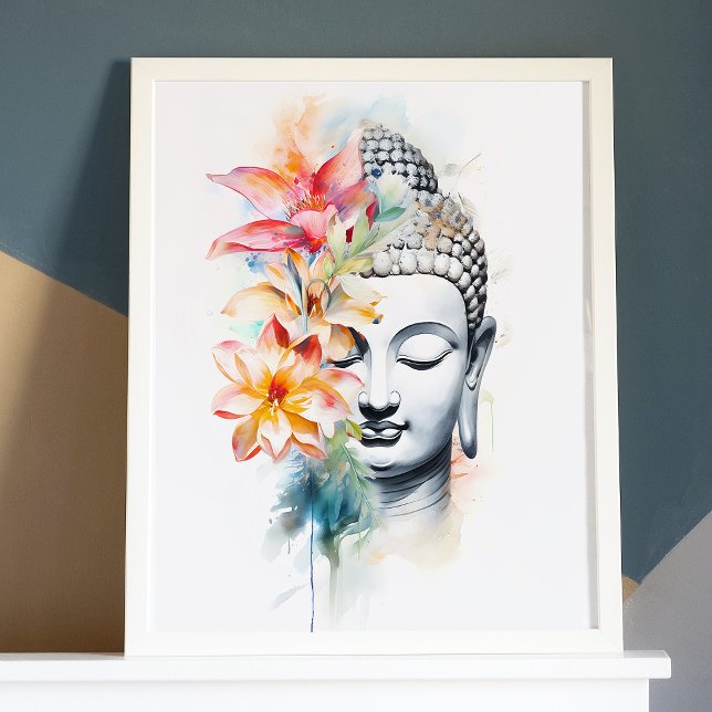 Portrait Bouddha Charcoal Watercolor Poster d'art (Portrait Buddha Charcoal Watercolor Art Poster)