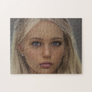 Portrait Brunette Blonde Blue Eyed Young Woman Jigsaw Puzzle