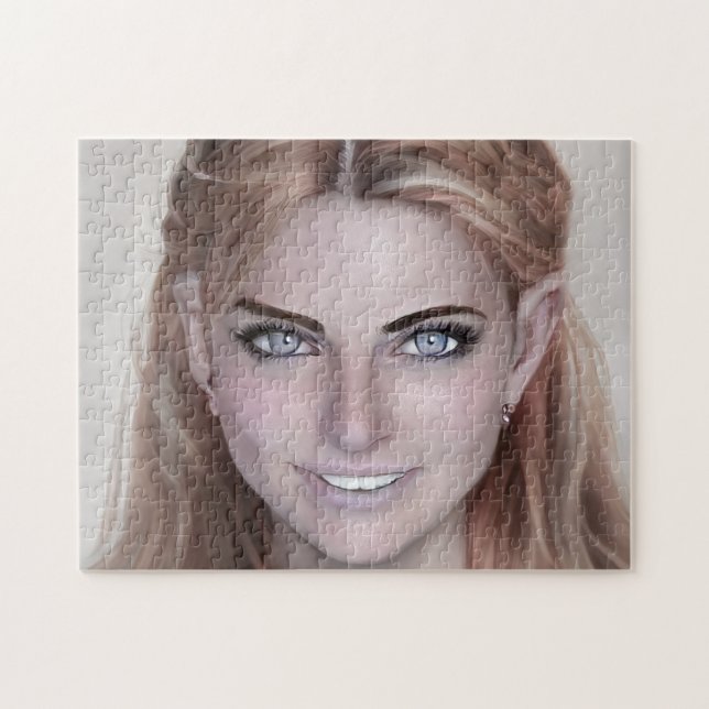 Portrait Brunette Smile Teeth Young Woman Jigsaw Puzzle (Horizontal)