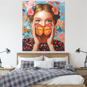 Portrait Butterfly Girl in a Floral Wonderland Canvas Print