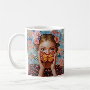 Portrait Butterfly Girl  in a Floral Wonderland Coffee Mug