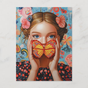 Portrait Butterfly Girl  in a Floral Wonderland Postcard