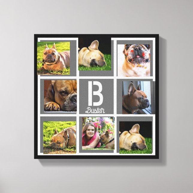 portrait collage monogram personalized grey black  canvas print (Front)