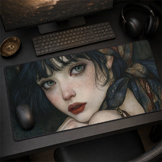 Portrait d'art d'une femme aux cheveux bleus lunat