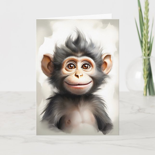 Portrait de bébé singe adorable Carte de vœux vier (Devant)