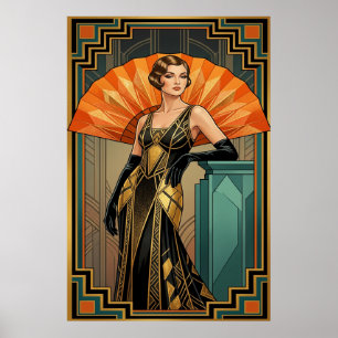 Portrait de femme élégant Art Déco Gatsby en or