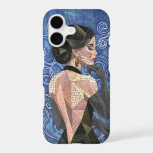 Portrait de femme élégant en bleu rétro en collage