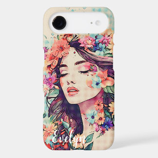 Portrait de fille florale rêveur Pop Art Vintage