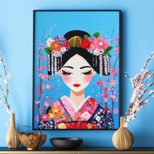 Portrait de geisha Cerisiers en fleurs Art mural j