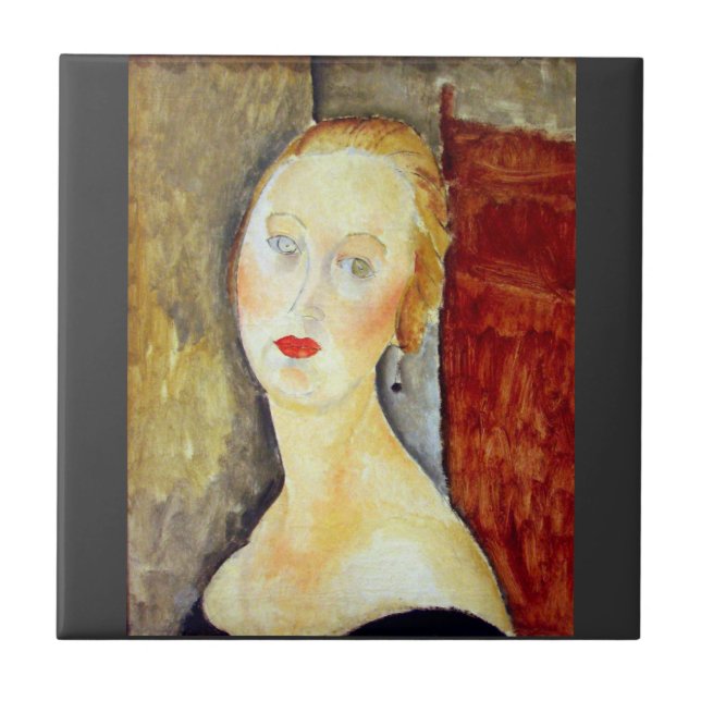 portrait de Germaine Survage by Amedeo Modigliani Tile (Front)