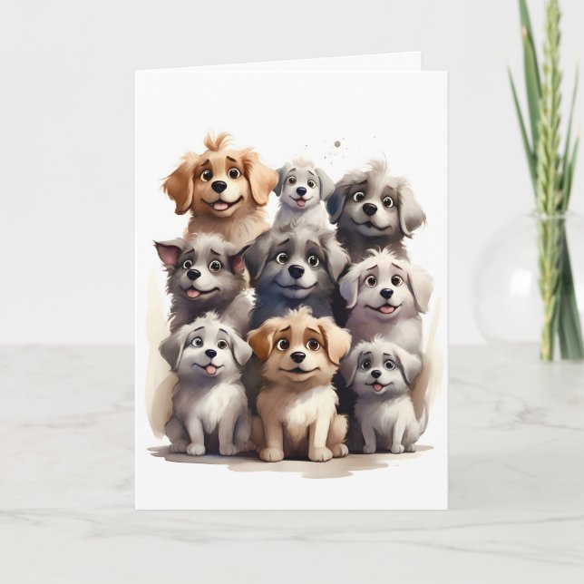 Portrait de groupe de chiens heureux Carte de vœux (Devant)