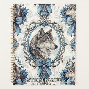 Portrait de loup d'hiver en cadre bleu et gris ora