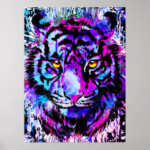 Portrait de tête de tigre violet - Poster de tigr