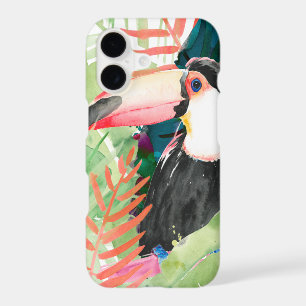 Portrait de Toucan avec Feuilles Tropicales