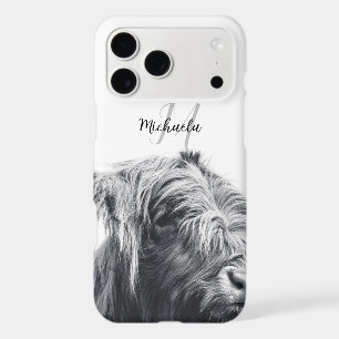 Portrait de vache highland monogramme initial noir