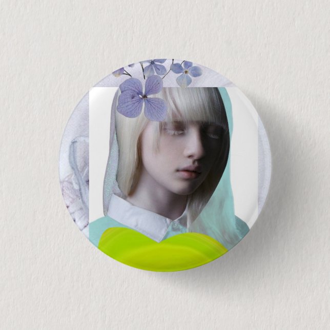 Portrait digital collage girl pastel fluoro 1 inch round button (Front)
