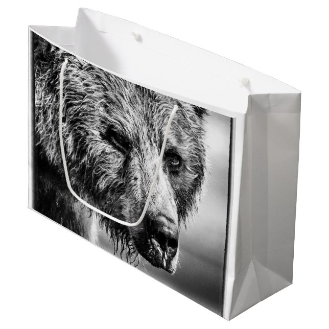 Portrait d'ours grizzli grand sac cadeau (Devant Angle)