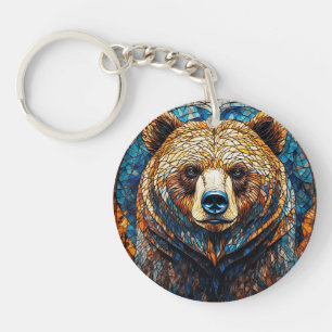 Portrait d'ours grizzly dans un art de vitrail